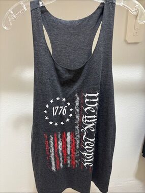 1776 Graphic Racerback Tank Top - Charcoal with Red & White Print
